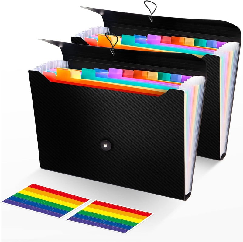 Nicecho 2Pcs Expanding File Folder, 13 Pockets Accordion File Holder Organizer, A4 Letter Size Paper Document Receipt Organizer Accordian Filing Folder for Classroom, Home, Office and Travel - Image 1